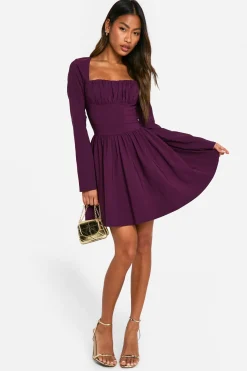 Robe skater à corset en bengaline à manches longues