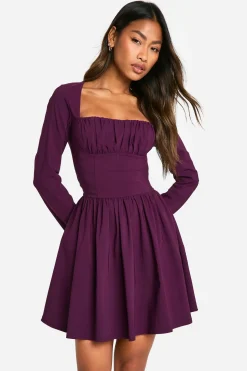 Robe skater à corset en bengaline à manches longues