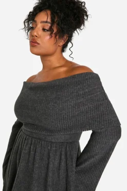 Robe skater à côtes brossées et épaules dénudées Plus