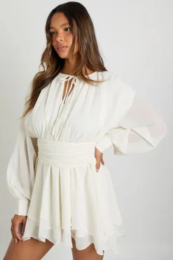 Robe skater en chiffon à manches longues