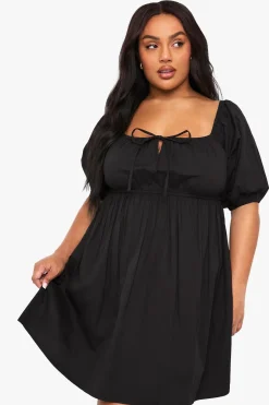 Robe skater en coton plissée avec nœud à l’avant
