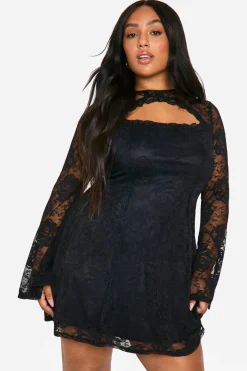 Robe Skater en Dentelle Plus à Manches Évasées
