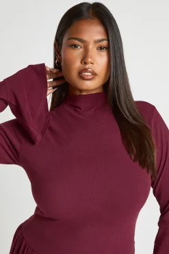 Robe Skater Extra Douce à Manches Évasées et Ourlet Tombant