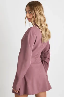 boohoo Robe skater froncée à col montant et manches barillet<Femme Robes Patineuses|Robes À Manches Longues