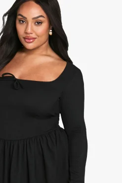 Robe skater grande taille avec détails côtelés et nœud