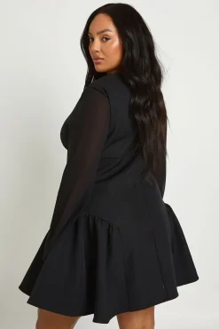 Robe skater grande taille à manches en chiffon