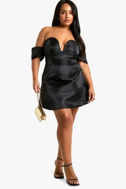 Robe Skater Grande Taille à épaules tombantes et décolleté en V plongeant