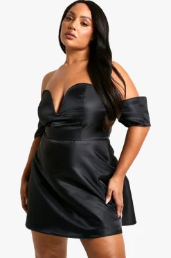 Robe Skater Grande Taille à épaules tombantes et décolleté en V plongeant