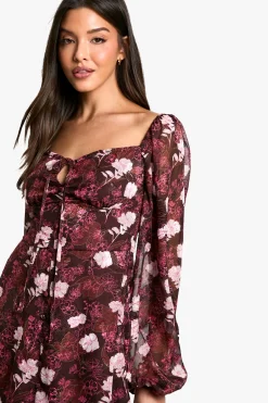 Robe skater à manches blouse florale