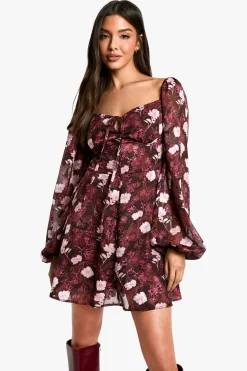 Robe skater à manches blouse florale