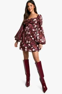 Robe skater à manches blouse florale