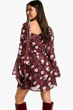 Robe skater à manches blouse florale