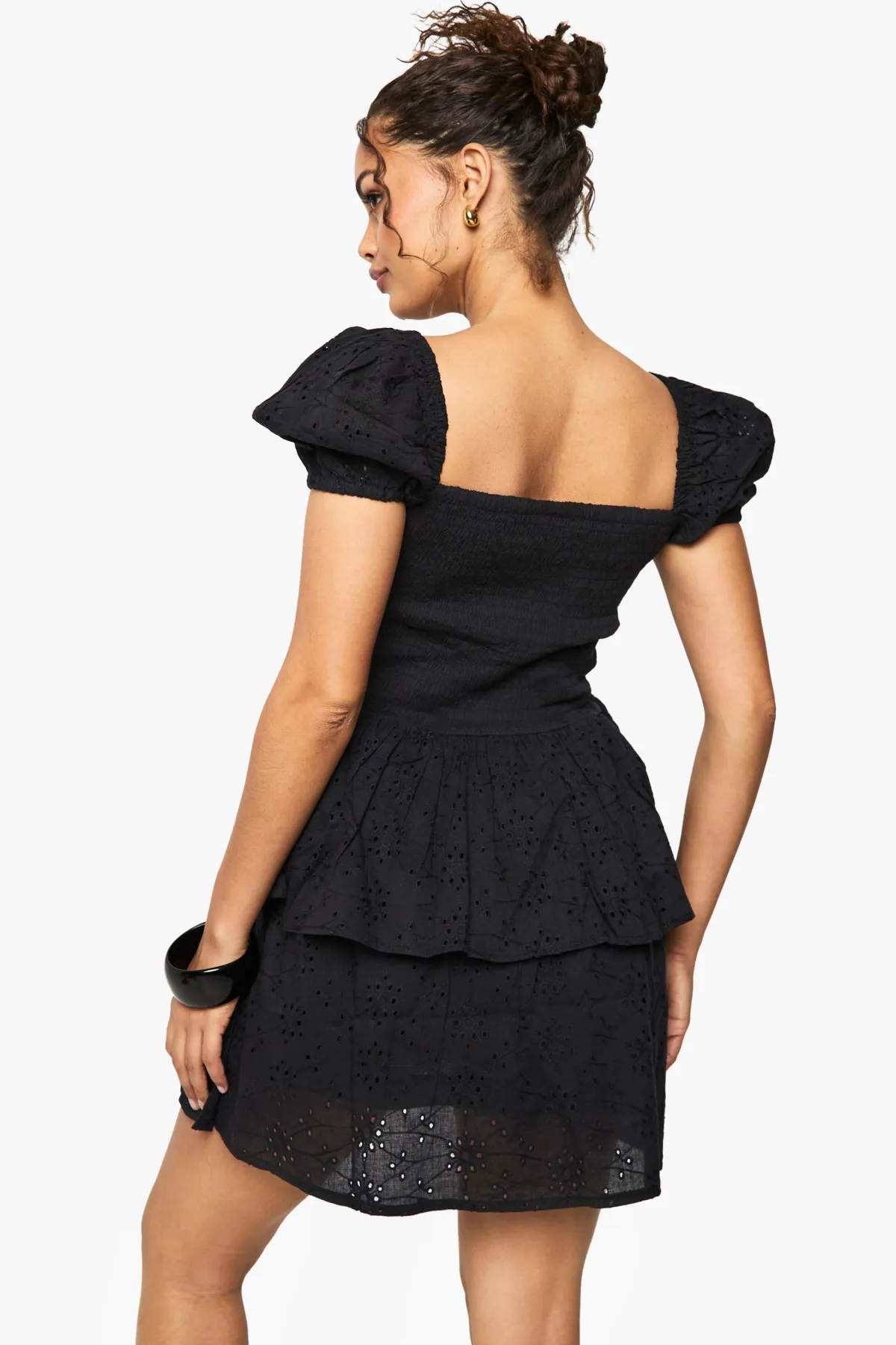 boohoo Robe skater à manches bouffantes et broderie anglaise<Femme Robes Patineuses|Robes Bohème