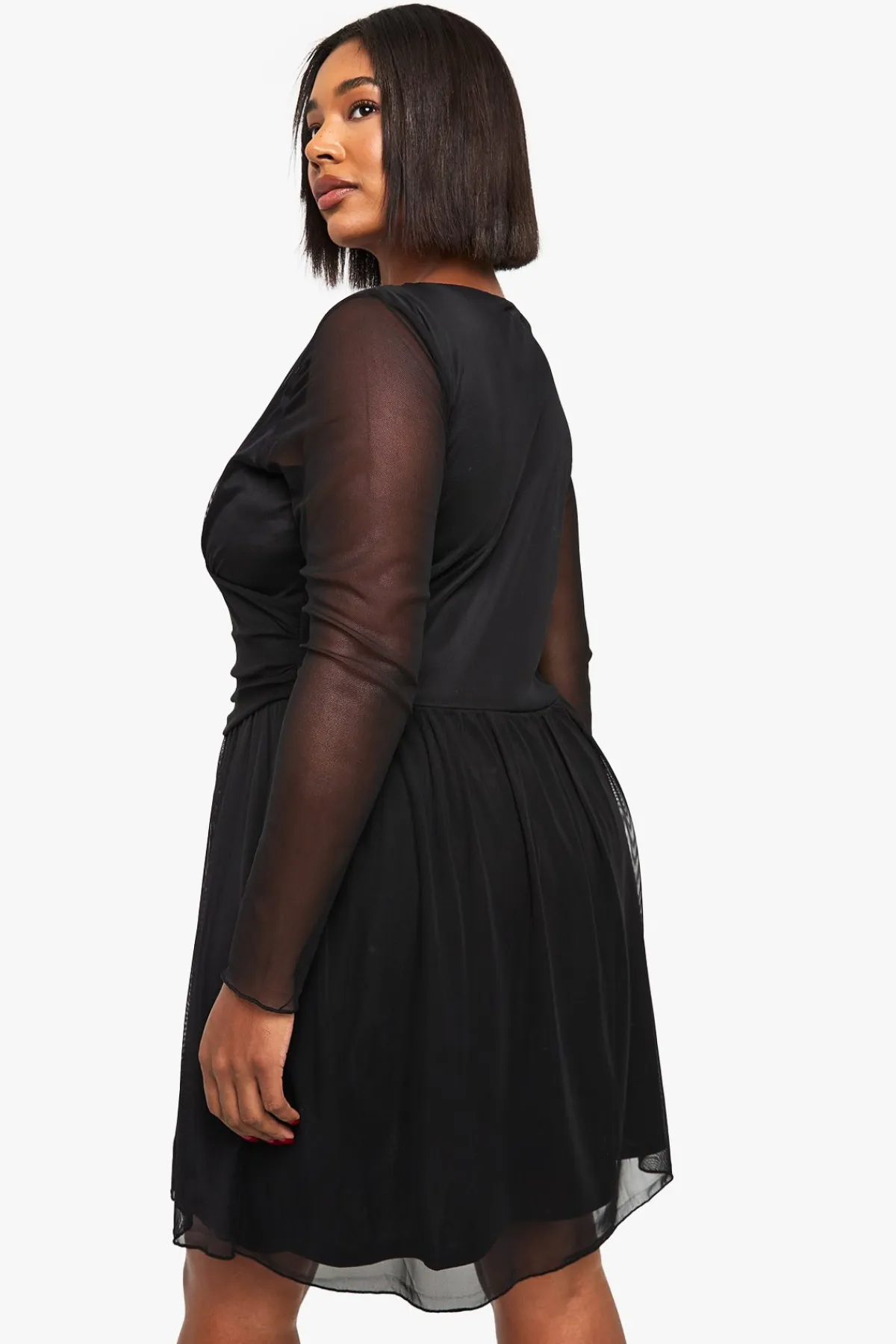 boohoo Robe Skater à Manches Longues avec Détail Corset Plongeant Plus<Femme Robes Corset|Robes Patineuses