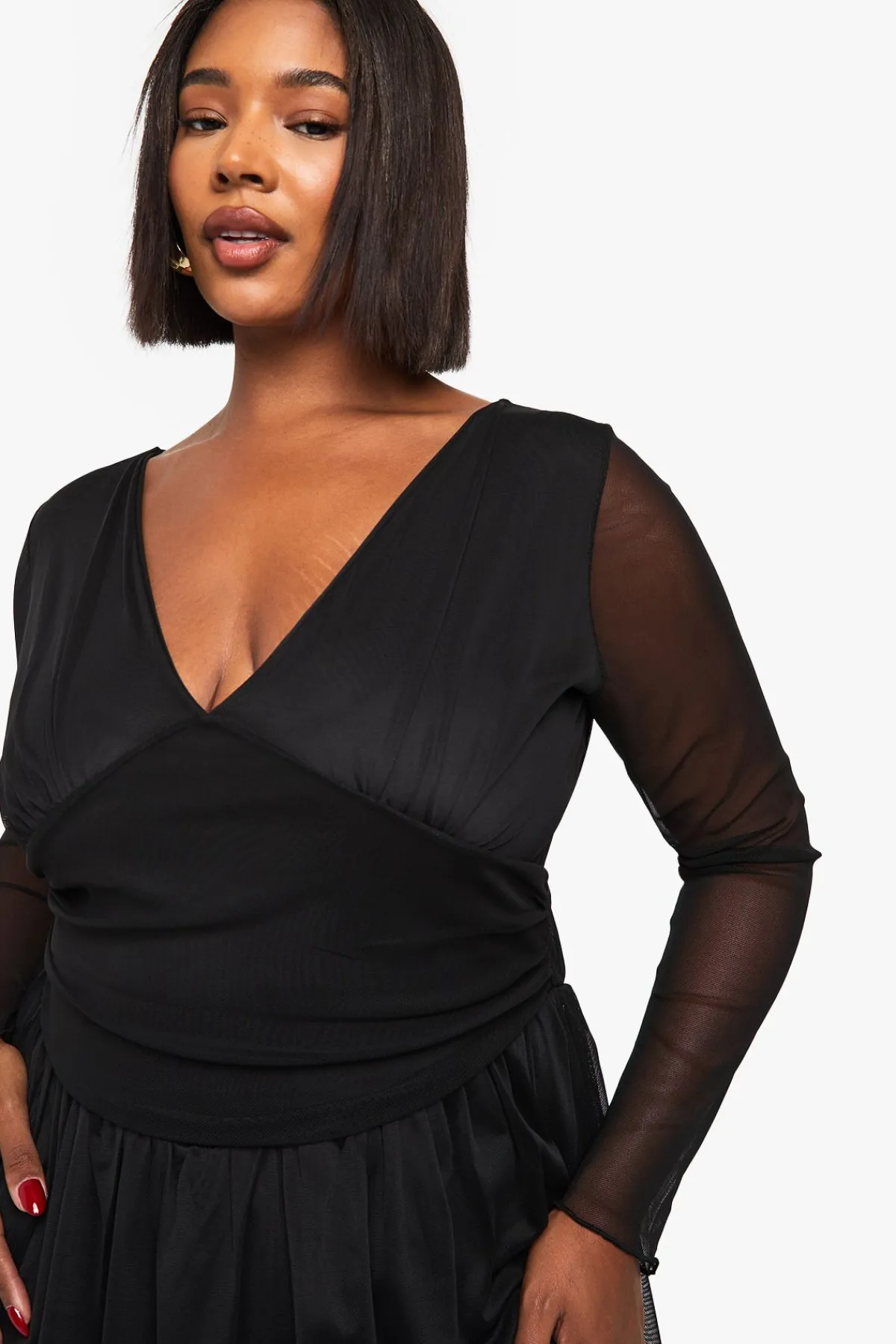 boohoo Robe Skater à Manches Longues avec Détail Corset Plongeant Plus<Femme Robes Corset|Robes Patineuses