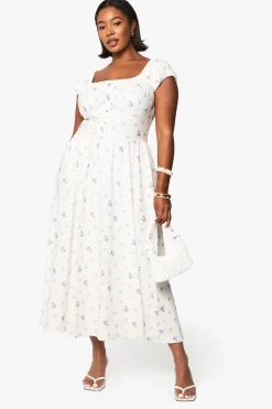 boohoo ROBE SKATER MIDI DITSY EN BENGALINE POUR GRANDES TAILES<Femme Toutes Les Robes|Robes Mi-Longues