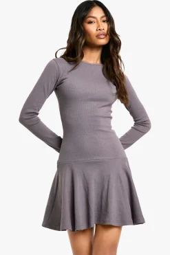 Robe Skater à Ourlet Abattu en Côtelé