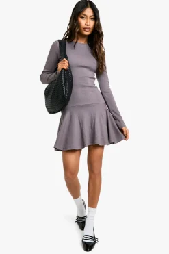 Robe Skater à Ourlet Abattu en Côtelé