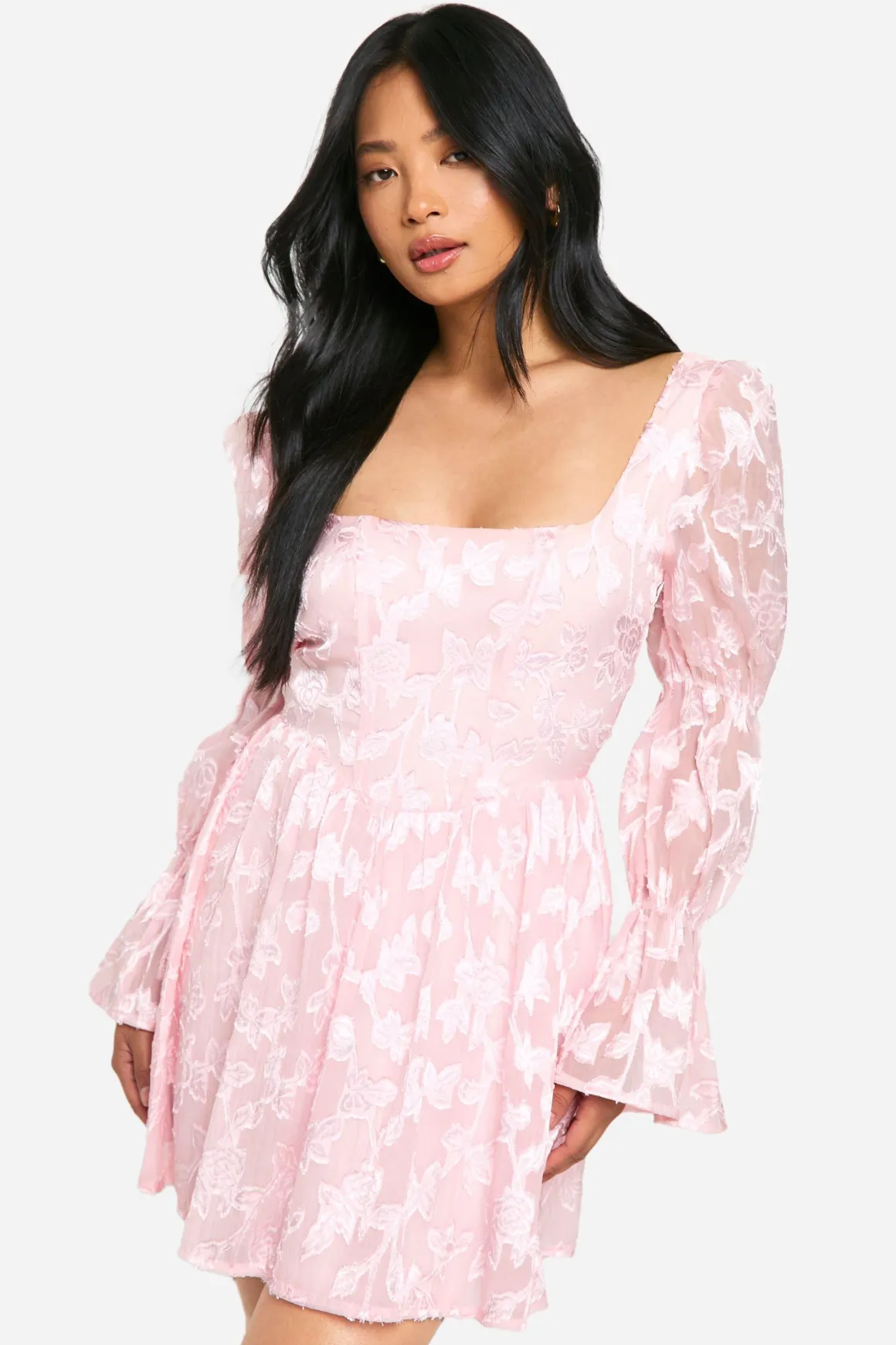 Robe skater petite à manches volumineuses effet burnout