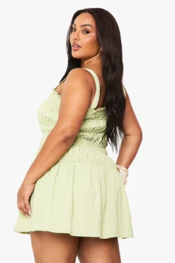ROBE SKATER PLUS À BRETELLES ET FRONCÉE