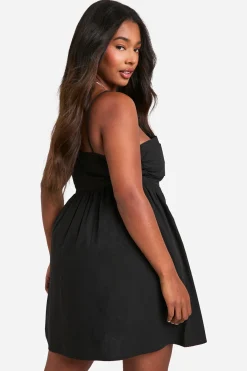 boohoo Robe skateur ruched en popeline de coton grande taille<Femme Robes Patineuses|Robes