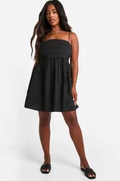 boohoo Robe skateur ruched en popeline de coton grande taille<Femme Robes Patineuses|Robes
