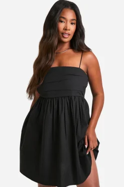 boohoo Robe skateur ruched en popeline de coton grande taille<Femme Robes Patineuses|Robes
