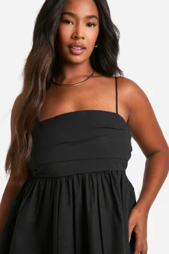 boohoo Robe skateur ruched en popeline de coton grande taille<Femme Robes Patineuses|Robes