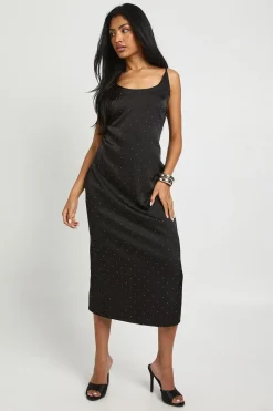 boohoo Robe slip midaxi en satin Diamante<Femme Satin Et Dentelle|Robes