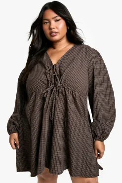 Robe Smock À Carreaux Avec Liens À Nouer Devant