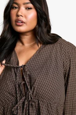 Robe Smock À Carreaux Avec Liens À Nouer Devant
