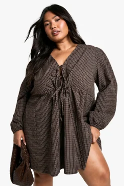 Robe Smock À Carreaux Avec Liens À Nouer Devant