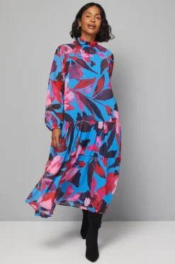 Robe Smock à Col Montant et Volants Étagés