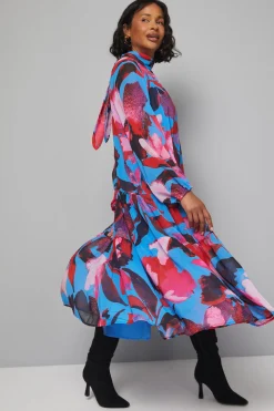 Robe Smock à Col Montant et Volants Étagés