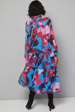 Robe Smock à Col Montant et Volants Étagés