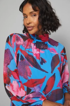 Robe Smock à Col Montant et Volants Étagés