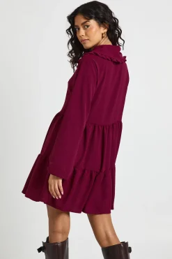 Robe Smock à Col Volant Martelé