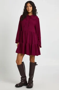 Robe Smock à Col Volant Martelé