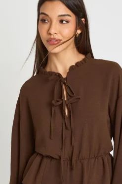 boohoo Robe Smock à Détail de Volants Martelés<Femme Looks Chocolat|Robes Babydoll