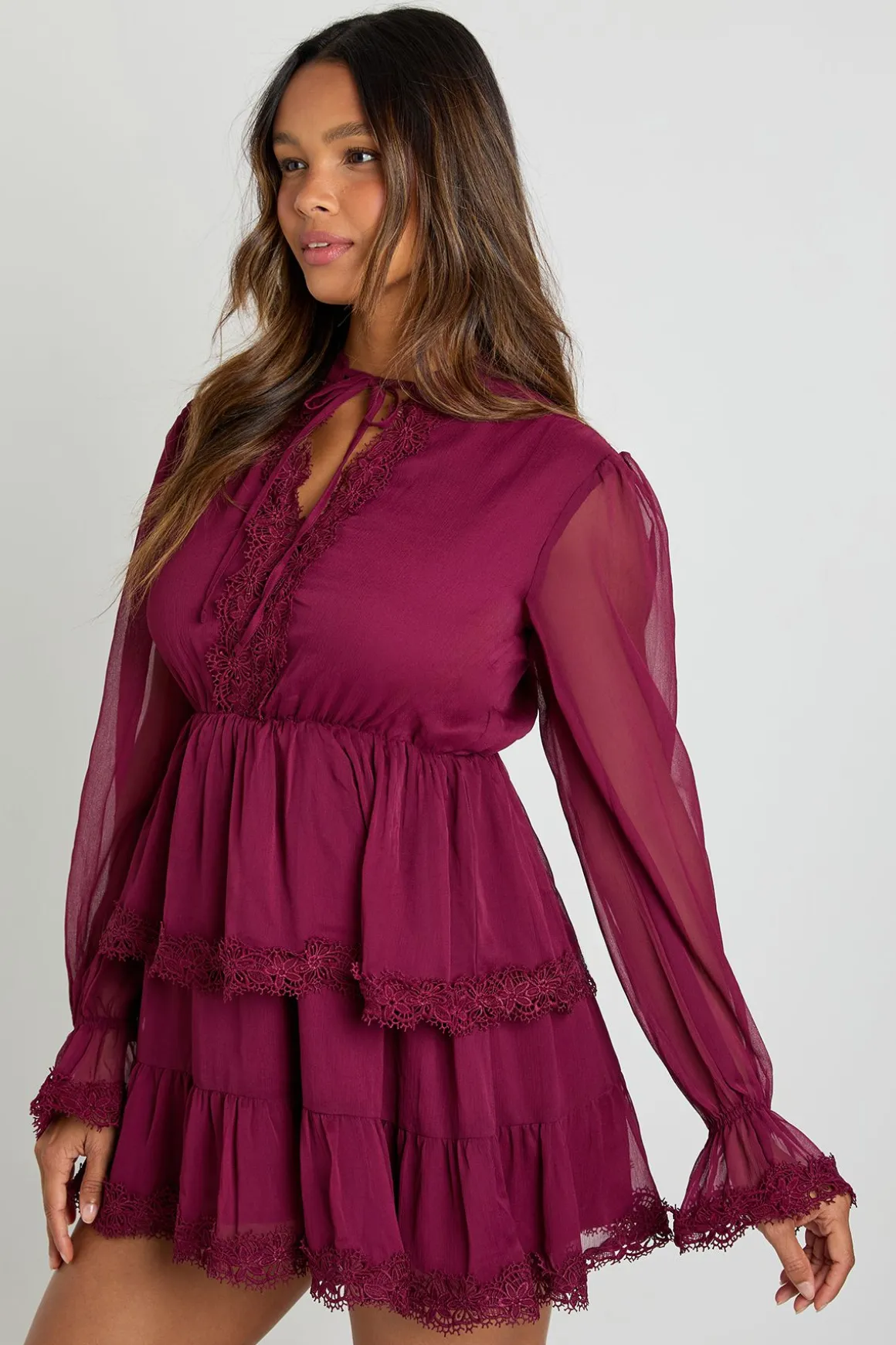 Robe smock à détails en dentelle chiffon