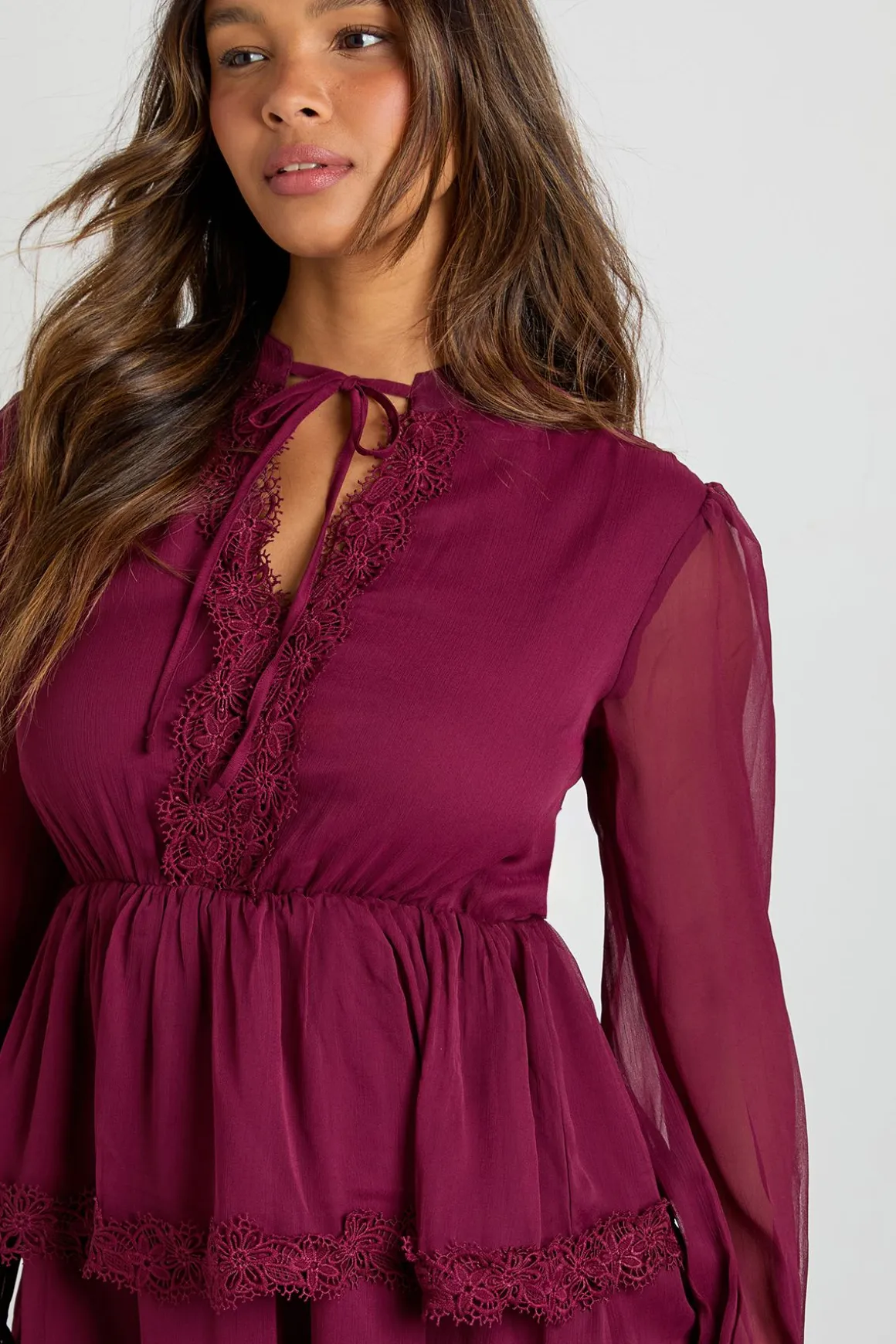 Robe smock à détails en dentelle chiffon