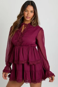 Robe smock à détails en dentelle chiffon