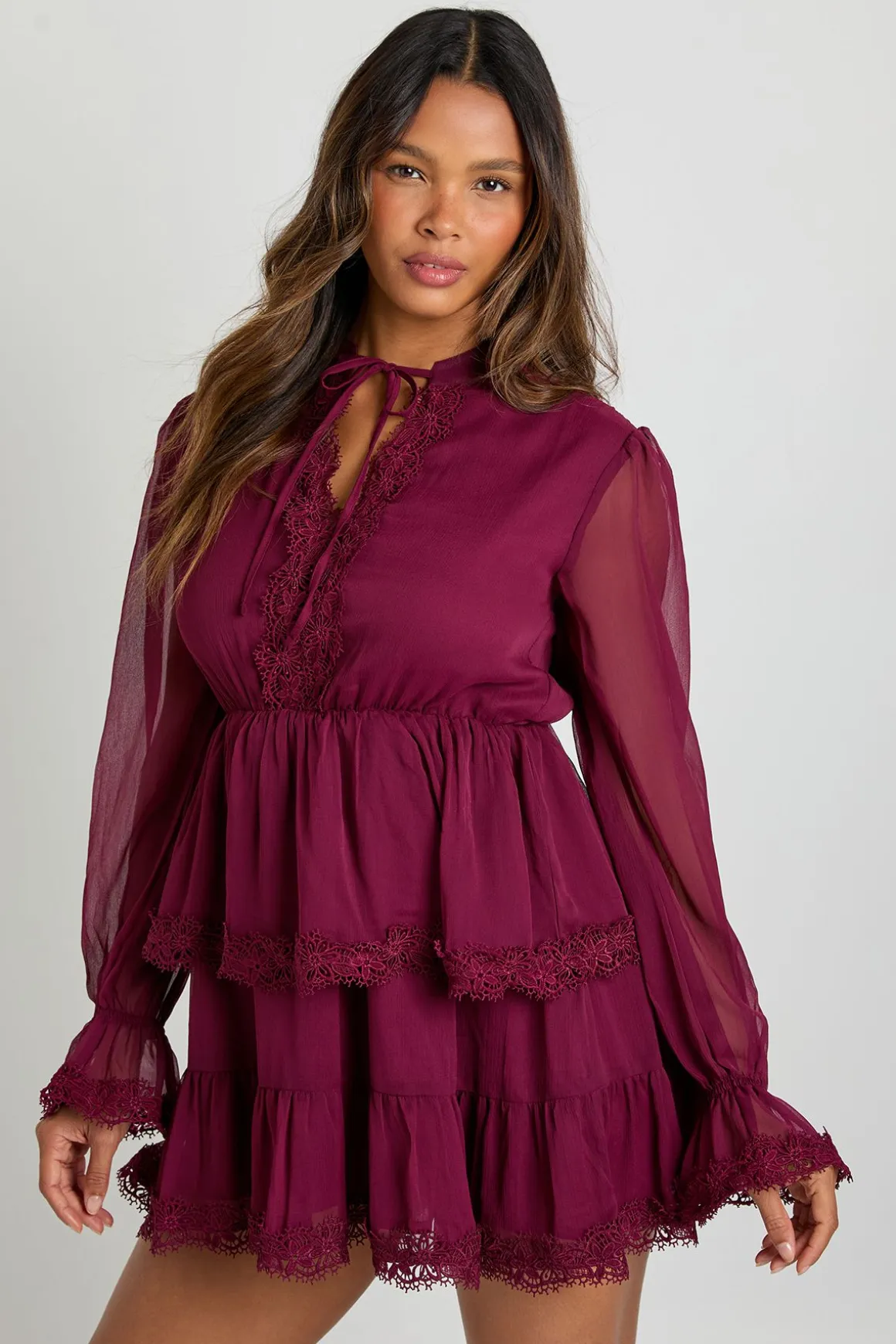 Robe smock à détails en dentelle chiffon