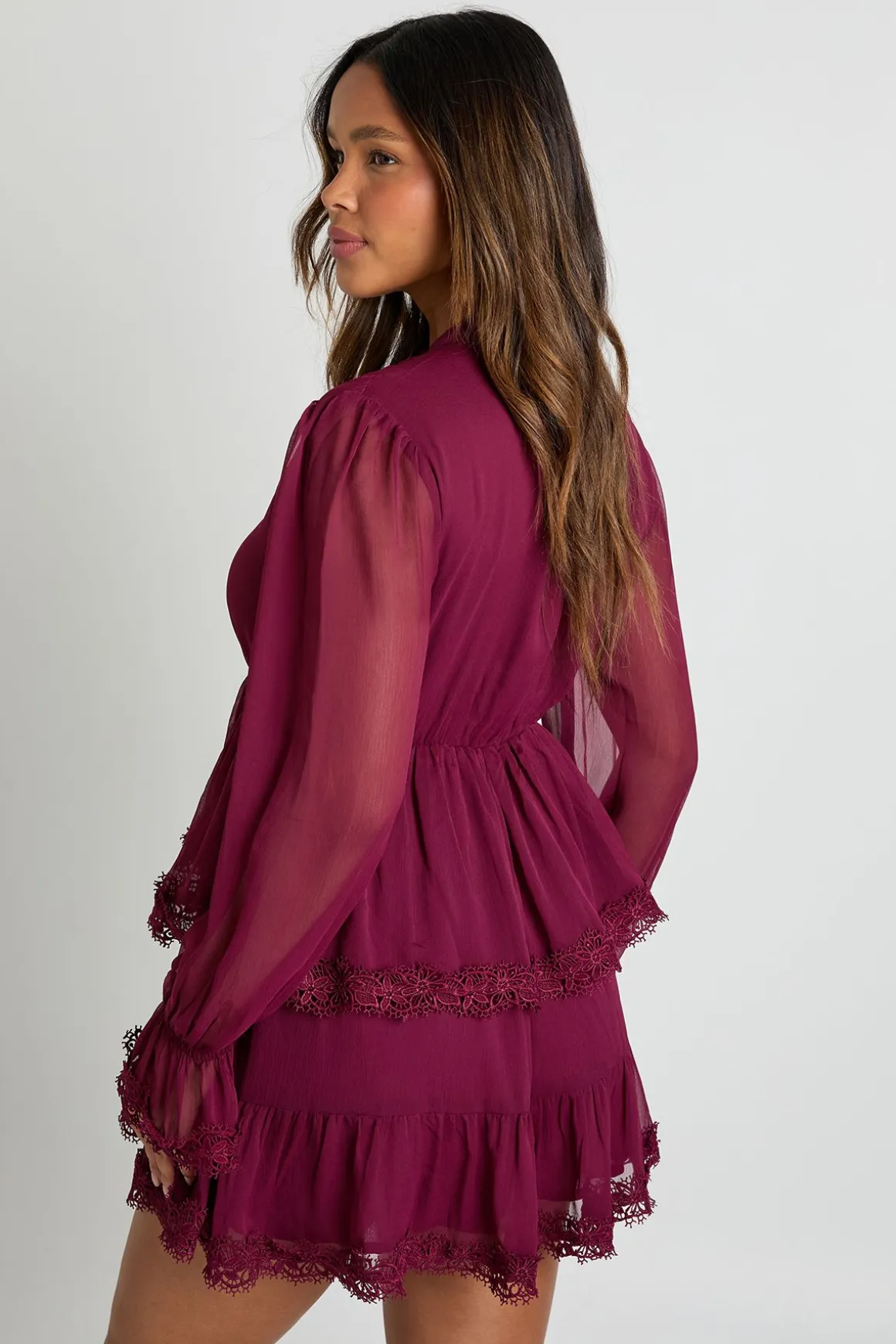 Robe smock à détails en dentelle chiffon