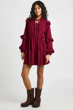 Robe Smock à Détails Volantés et Nœud Devant Effet Martelé