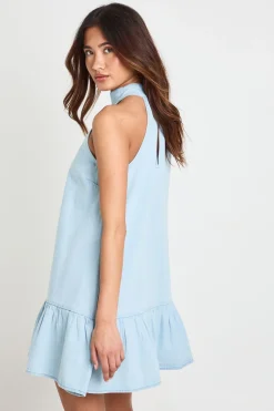 Robe Smockée Col Halter En Chambray