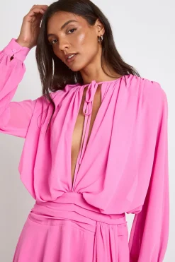 boohoo Robe Smockée Drapée Froncée En Mousseline Tall<Femme Robes À Manches Longues|Robes