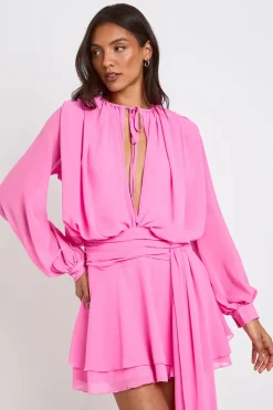 boohoo Robe Smockée Drapée Froncée En Mousseline Tall<Femme Robes À Manches Longues|Robes
