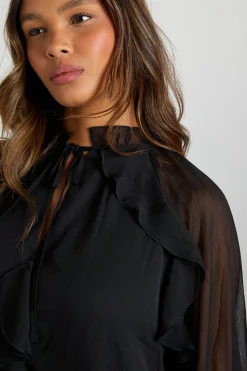 boohoo Robe Smockée En Mousseline À Volants<Femme Robes Courtes|Robes À Manches Longues