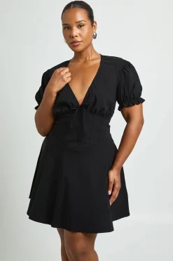 Robe Smockée Grande Taille À Encolure En V Et Manches Bouffantes